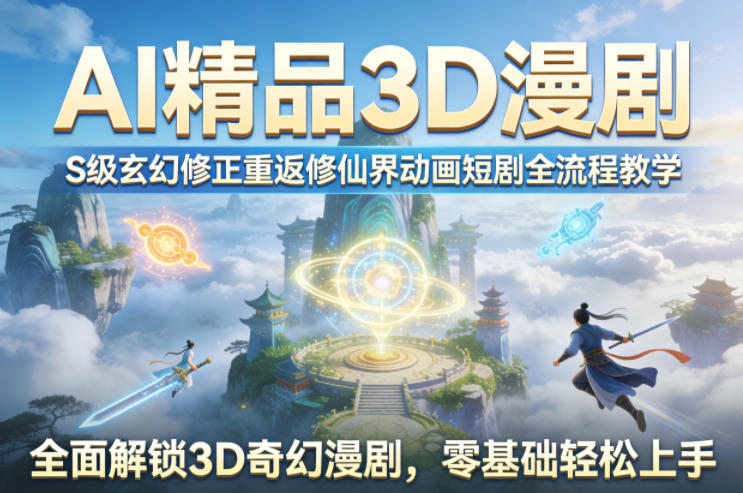 AI精品3D漫剧S级玄幻修正重返修仙界动画短剧全流程教学，全面解锁3D奇幻漫剧，零基础轻松上手-蓝海云网创
