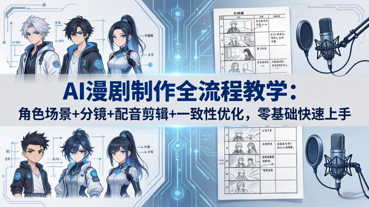 AI漫剧制作全流程教学：角色场景+分镜+配音剪辑+一致性优化，零基础快速上手-蓝海云网创
