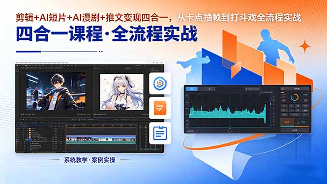 剪辑+AI短片+AI漫剧+推文变现四合一，从卡点抽帧到打斗戏全流程实战-蓝海云网创