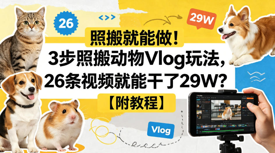 照搬就能做！3步照搬动物Vlog玩法，26条视频就能干了29W？【附教程】【赠coze一键生成工作流】-蓝海云网创