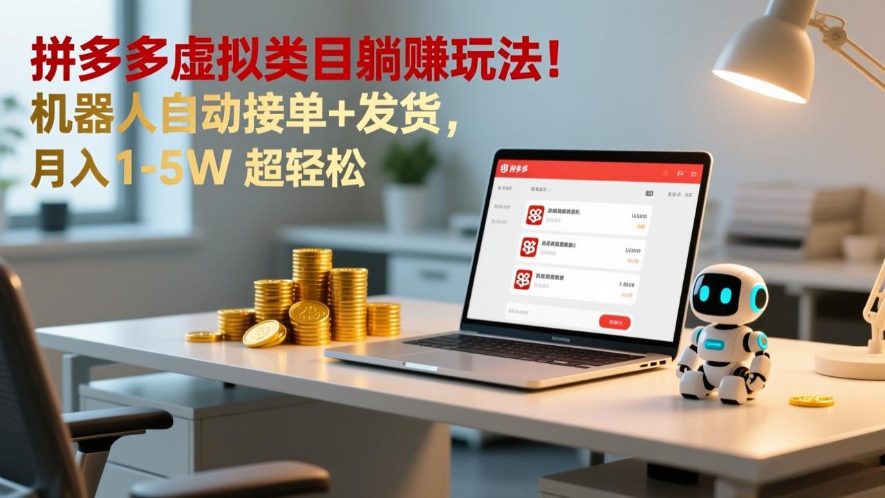多多虚拟类目躺赚玩法！机器人自动接单+发货，月入 1-5W 超轻松-蓝海云网创
