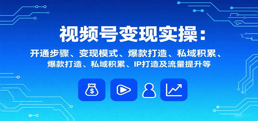 视频号变现实操，含开通步骤、变现模式、爆款打造、私域积累、IP打造及流量提升等-蓝海云网创