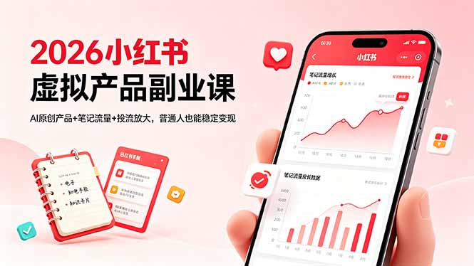 2026小红书虚拟产品副业课，AI原创产品+笔记流量+投流放大，普通人也能稳定变现-蓝海云网创
