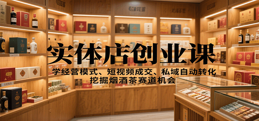 实体店创业课：学经营模式、短视频成交、私域自动转化，挖掘烟酒茶赛道机会-蓝海云网创