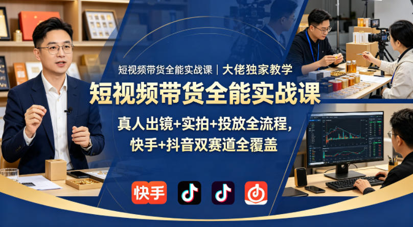 短视频带货全能实战课｜大佬独家教学，真人出镜+实拍+投放全流程，快手+抖音双赛道全覆盖-蓝海云网创