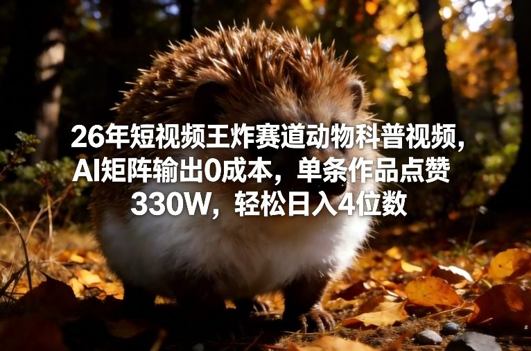 26年短视频王炸赛道动物科普视频，AI矩阵输出0成本，单条作品点赞330W，轻松日入4位数-蓝海云网创