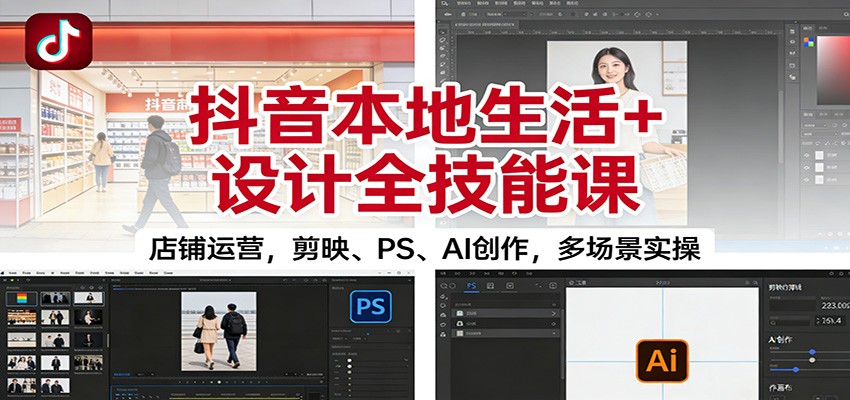 抖音本地生活+设计全技能课：店铺运营，剪映、PS、AI创作，多场景实操-蓝海云网创