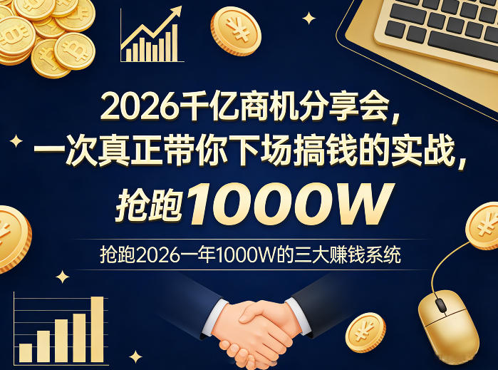 2026千亿商机分享会，一次真正带你下场搞钱的实战，抢跑2026一年1000W的三大賺钱系统-蓝海云网创