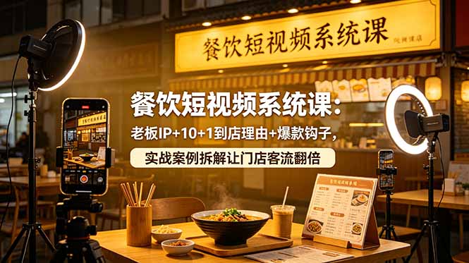 餐饮短视频系统课：老板IP+10+1到店理由+爆款钩子，实战案例拆解让门店客流翻倍-蓝海云网创