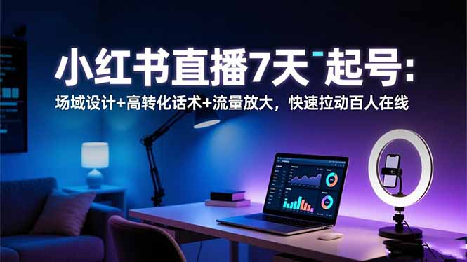 小红书直播7天起号：场域设计+高转化话术+流量放大，快速拉动百人在线-蓝海云网创