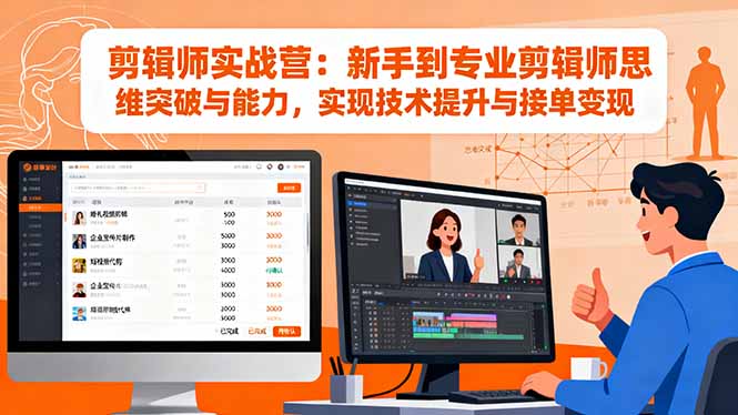 剪辑师实战营:新手到专业剪辑师思维突破与能力,实现技术提升与接单变现-蓝海云网创