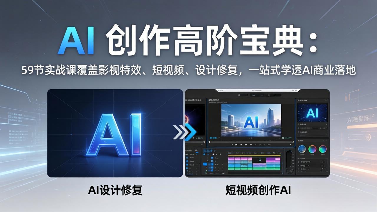 AI 创作高阶宝典：59节实战课覆盖影视特效、短视频、设计修复，一站式学透AI商业落地-蓝海云网创