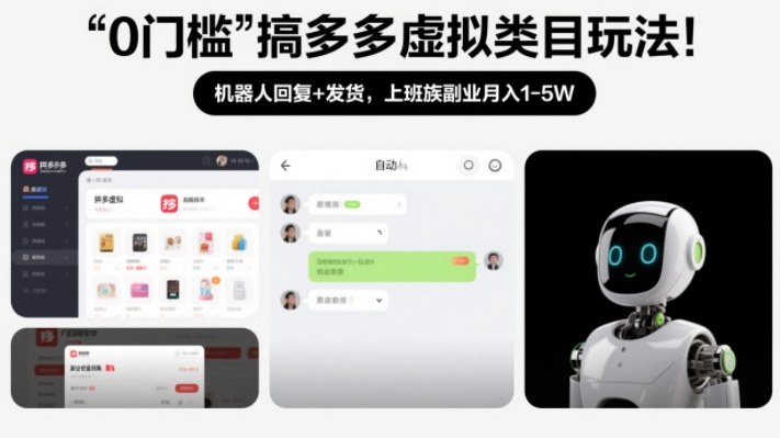 0门槛搞多多虚拟类目玩法！机器人回复+发货，上班族副业月入1-5W【揭秘】-蓝海云网创