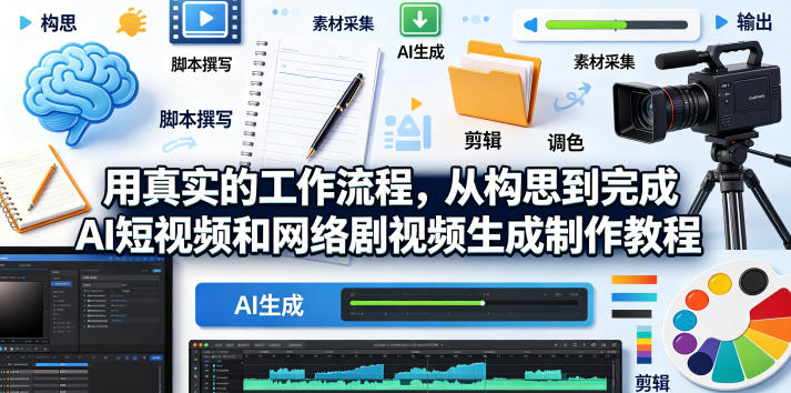 用真实的工作流程，从构思到完成AI短视频和网络剧视频生成制作教程-中英字幕-蓝海云网创