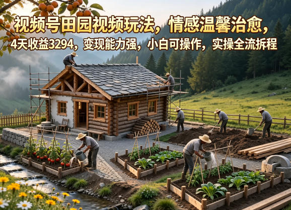 视频号田园视频玩法，情感温馨治愈，4天收益3294，变现能力强，小白可操作，实操全流程拆解-蓝海云网创