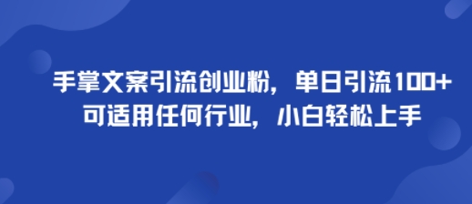 手掌文案引流创业粉，单日引流100+，可适用任何行业，小白轻松上手-蓝海云网创