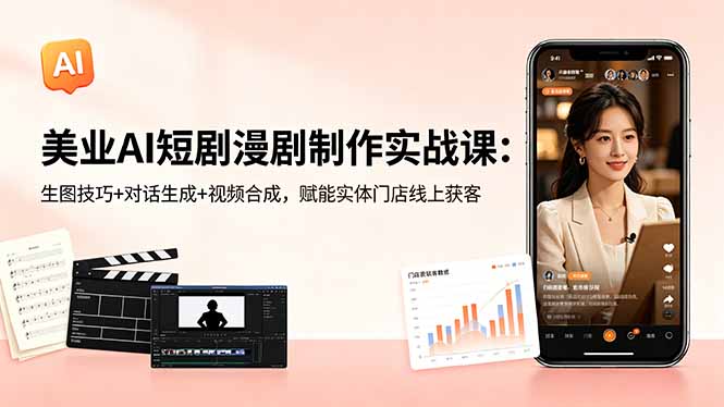 美业AI短剧漫剧制作实战课：生图技巧+对话生成+视频合成，赋能实体门店线上获客-蓝海云网创
