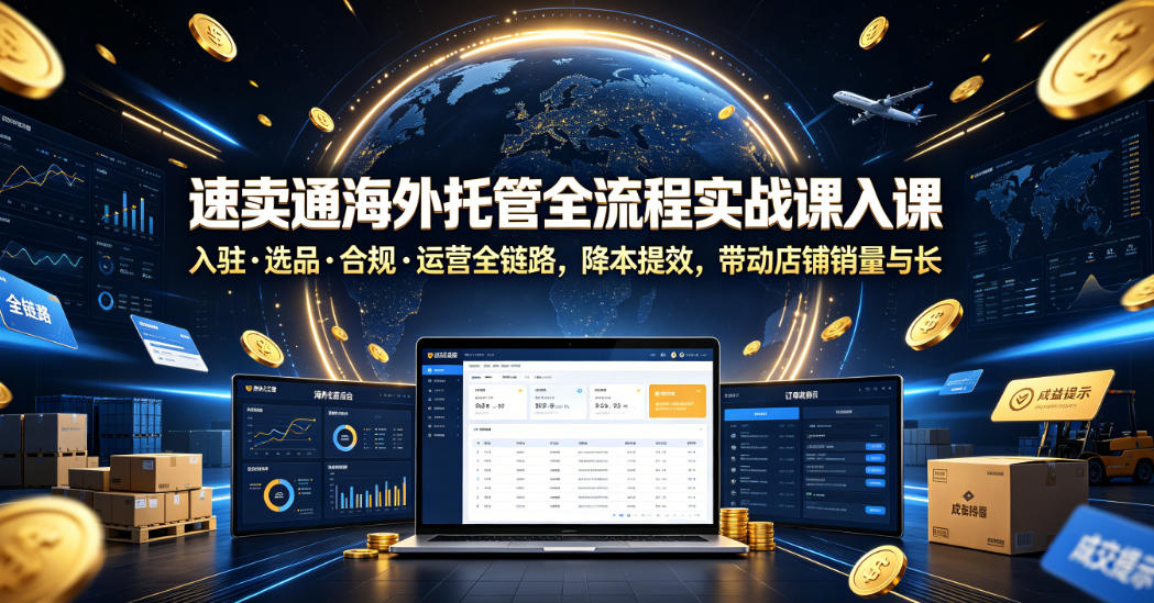 速卖通海外托管全流程实战课入驻・选品・合规・运营全链路，降本提效，带动店铺销量与收益增长-蓝海云网创