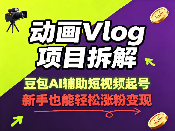 动画Vlog项目拆解，豆包AI辅助短视频起号，新手也能轻松涨粉，43条作品涨粉8.3W-蓝海云网创