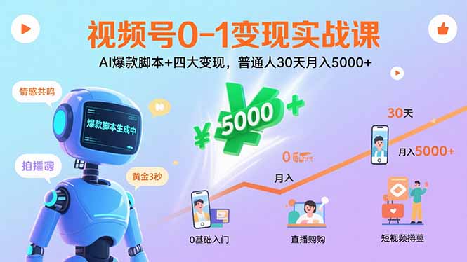 视频号0-1变现实战课：AI爆款脚本+四大变现，普通人30天月入5000+-蓝海云网创
