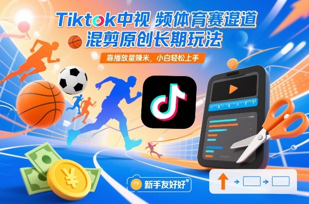 Tiktok中视频体育赛道混剪原创长期玩法，靠播放量賺米，小白轻松上手-蓝海云网创