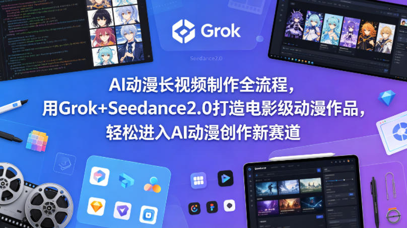 AI动漫长视频制作全流程，用Grok+Seedance2.0打造电影级动漫作品，轻松进入AI动漫创作新赛道-蓝海云网创