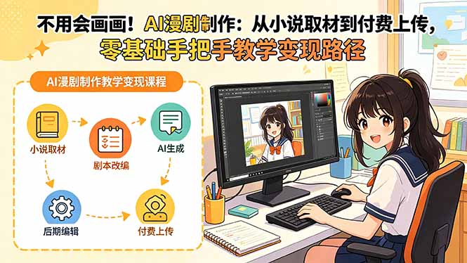 不用会画画！AI漫剧制作：从小说取材到付费上传，零基础手把手教学变现路径-蓝海云网创