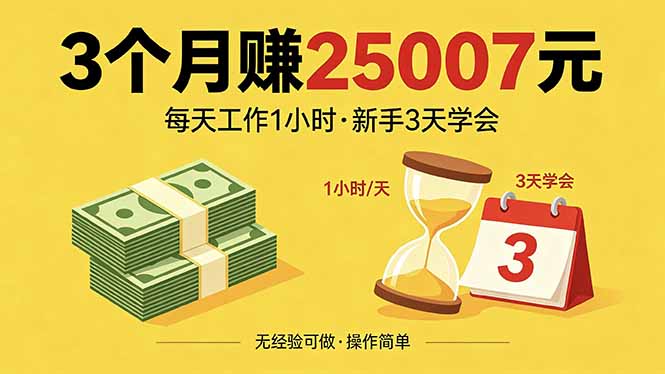3个月赚钱25007元，每天工作1个小时，新手3天全部学会！-蓝海云网创