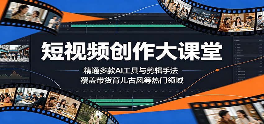 短视频创作大课堂：精通多款AI工具与剪辑手法，覆盖带货、育儿、古风等热门领域-蓝海云网创