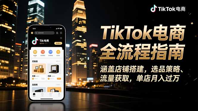 TikTok电商全流程指南,涵盖店铺搭建、选品策略、流量获取,单店月入过万-蓝海云网创