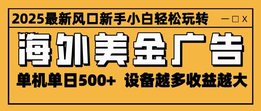 2025最新风口 海外美金广告 单机单日500+ 可无限放大 设备越多收益越大 轻松上手-蓝海云网创