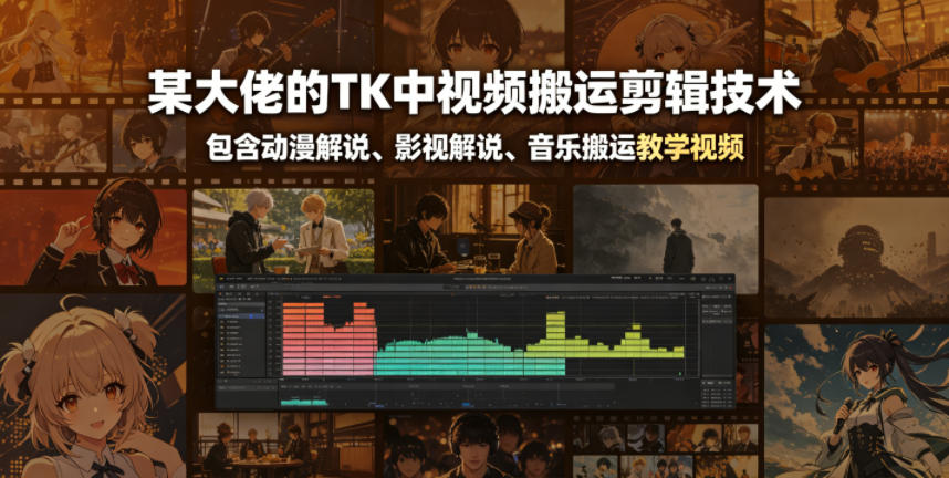 某大佬的TK中视频搬运剪辑技术，包含动漫解说、影视解说、音乐搬运教学视频-蓝海云网创