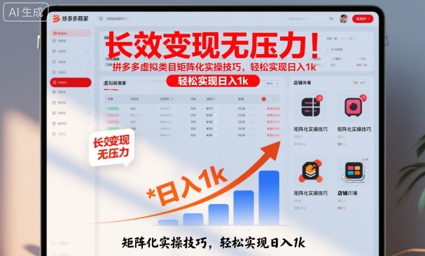 长效变现无压力!拼多多虚拟类目矩阵化实操技巧,轻松实现日入1k【揭秘】-蓝海云网创