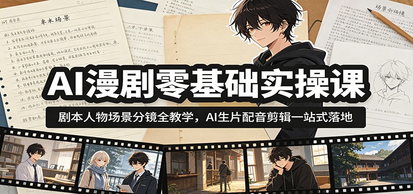 AI漫剧零基础实操课：剧本人物场景分镜全教学，AI生片配音剪辑一站式落地-蓝海云网创