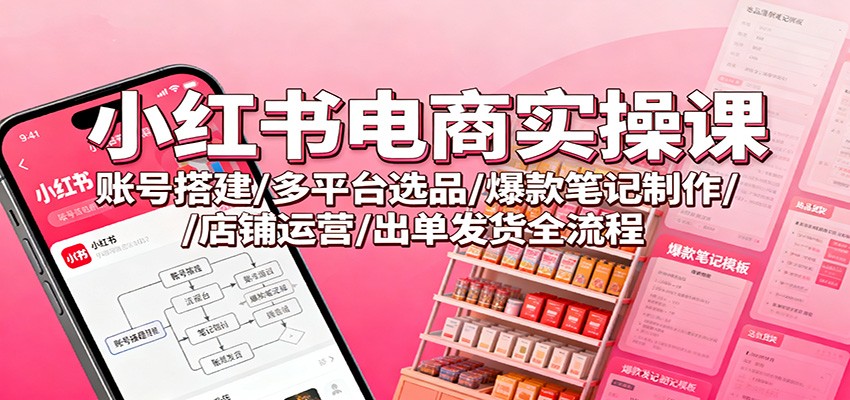 小红书电商实操课：账号搭建/多平台选品/爆款笔记制作/店铺运营/出单发货全流程-蓝海云网创
