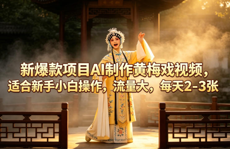 新爆款项目AI制作黄梅戏视频，适合新手小白操作，流量大，每天2-3张-蓝海云网创