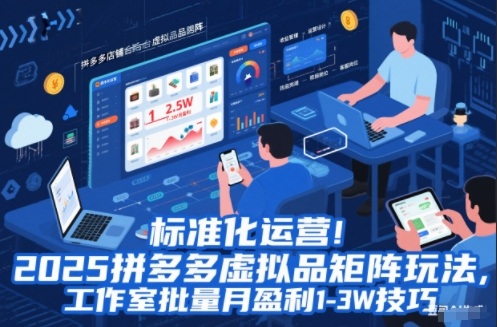 标准化运营！2025拼多多虚拟品矩阵玩法，工作室批量月盈利1-3W技巧【揭秘】-蓝海云网创