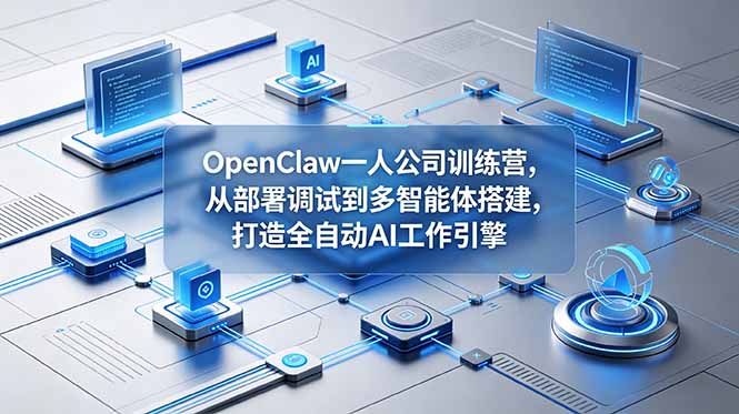 OpenClaw 一人公司训练营，从部署调试到多智能体搭建，打造全自动 AI 工作引擎-蓝海云网创