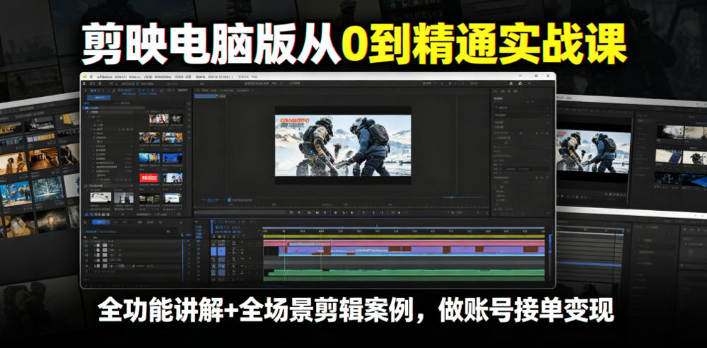 剪映电脑版从0到精通实战课，全功能讲解+全场景剪辑案例，做账号接单变现-蓝海云网创