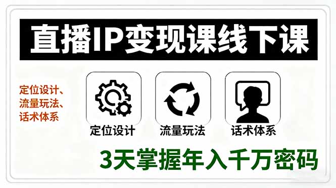 直播IP变现课线下课，定位设计、流量玩法、话术体系，3天掌握年入千万密码-蓝海云网创