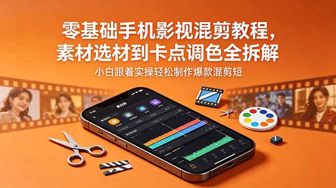 零基础手机影视混剪教程，素材选材到卡点调色全拆解，小白跟着实操轻松制作爆款混剪短片-蓝海云网创
