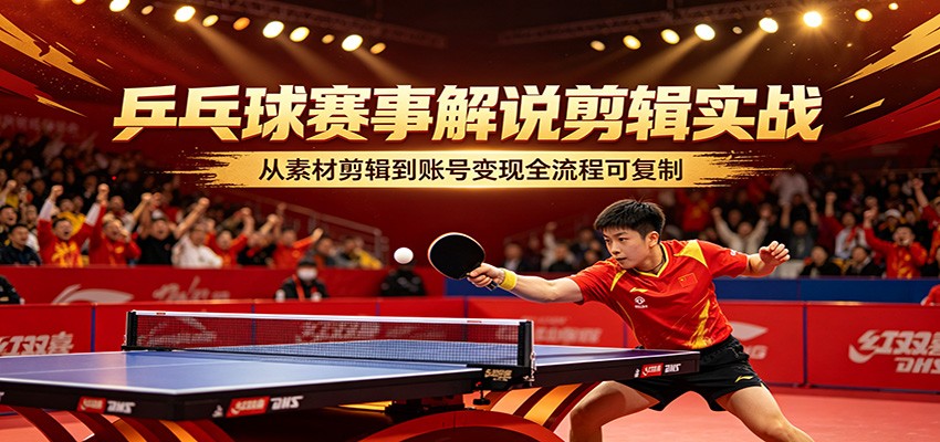 乒乓球赛事解说剪辑实战，从素材剪辑到账号变现全流程可复制-蓝海云网创