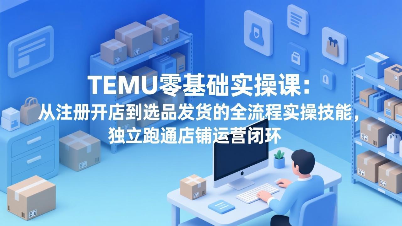 TEMU零基础实操课：从注册开店到选品发货的全流程实操技能，独立跑通店铺运营闭环-蓝海云网创