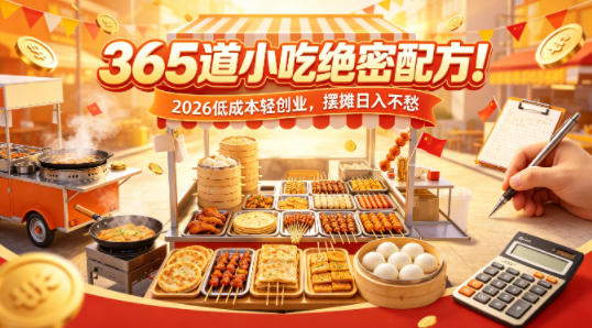 365道小吃绝密配方！2026低成本轻创业，摆摊日入不愁-蓝海云网创