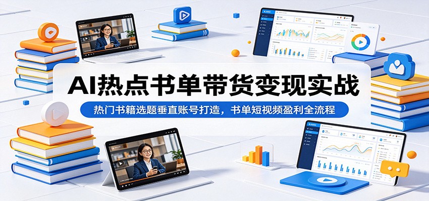 AI热点书单带货变现实战：热门书籍选题垂直账号打造，书单短视频盈利全流程-蓝海云网创