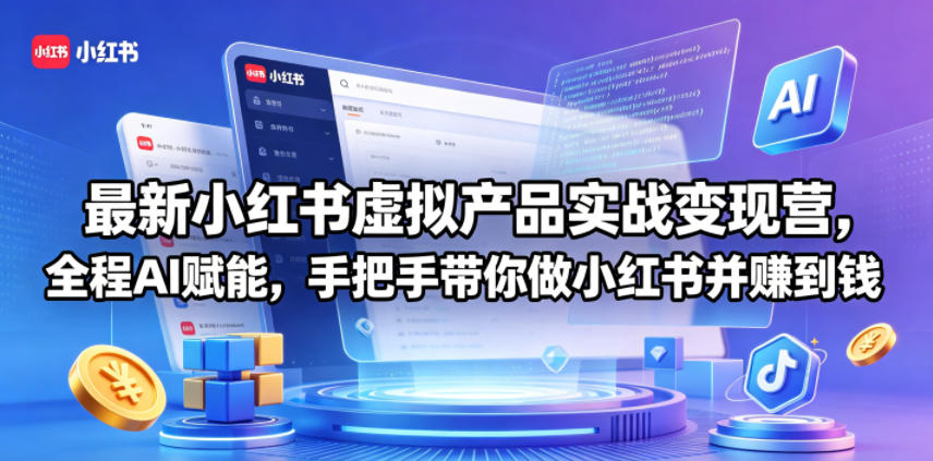 最新小红书虚拟产品实战变现营，全程AI赋能，手把手带你做小红书并赚到钱-蓝海云网创