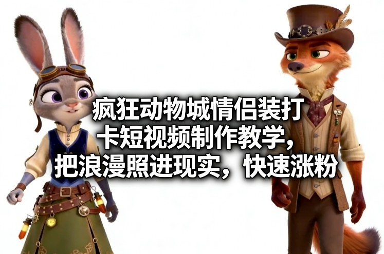 疯狂动物城情侣装打卡短视频制作教学，把浪漫照进现实，快速涨粉-蓝海云网创