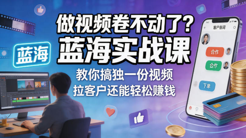 做视频卷不动了？蓝海实战课教你搞独一份视频，拉客户还能轻松賺钱！【原创双语字幕】-蓝海云网创