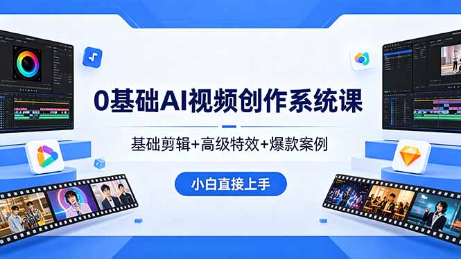 0基础AI视频创作系统课，基础剪辑+高级特效+爆款案例，小白直接上手-蓝海云网创