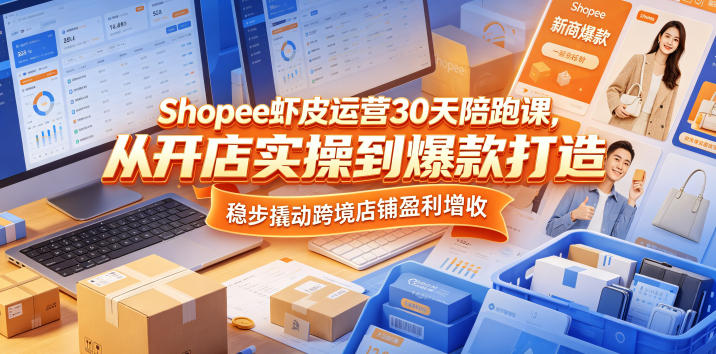 Shopee虾皮运营30天陪跑课，从开店实操到爆款打造，稳步撬动跨境店铺盈利增收-蓝海云网创